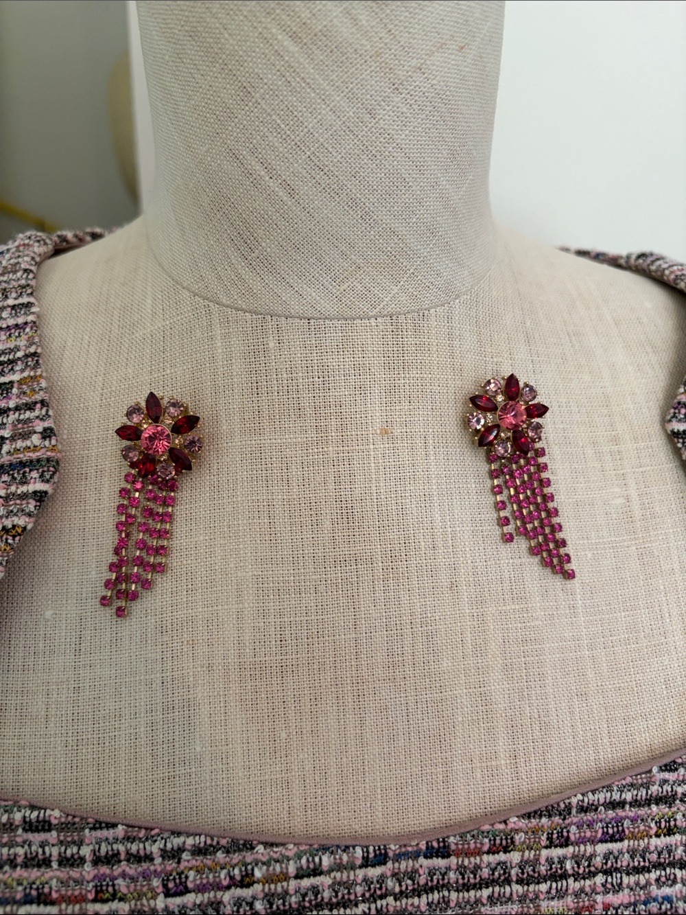 Anthropologie Pink Crystal Floral Cascade Earrings